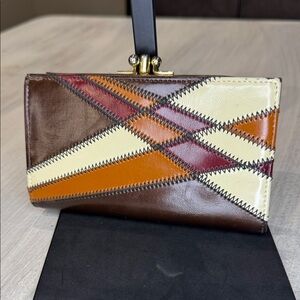 Geometric Leather Wallet with Multicolor Design